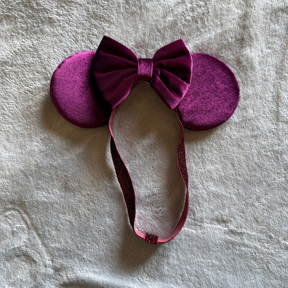 Burgundy Velvet Mouse Ears Headband with Bow Disney Parks Inspired - K306